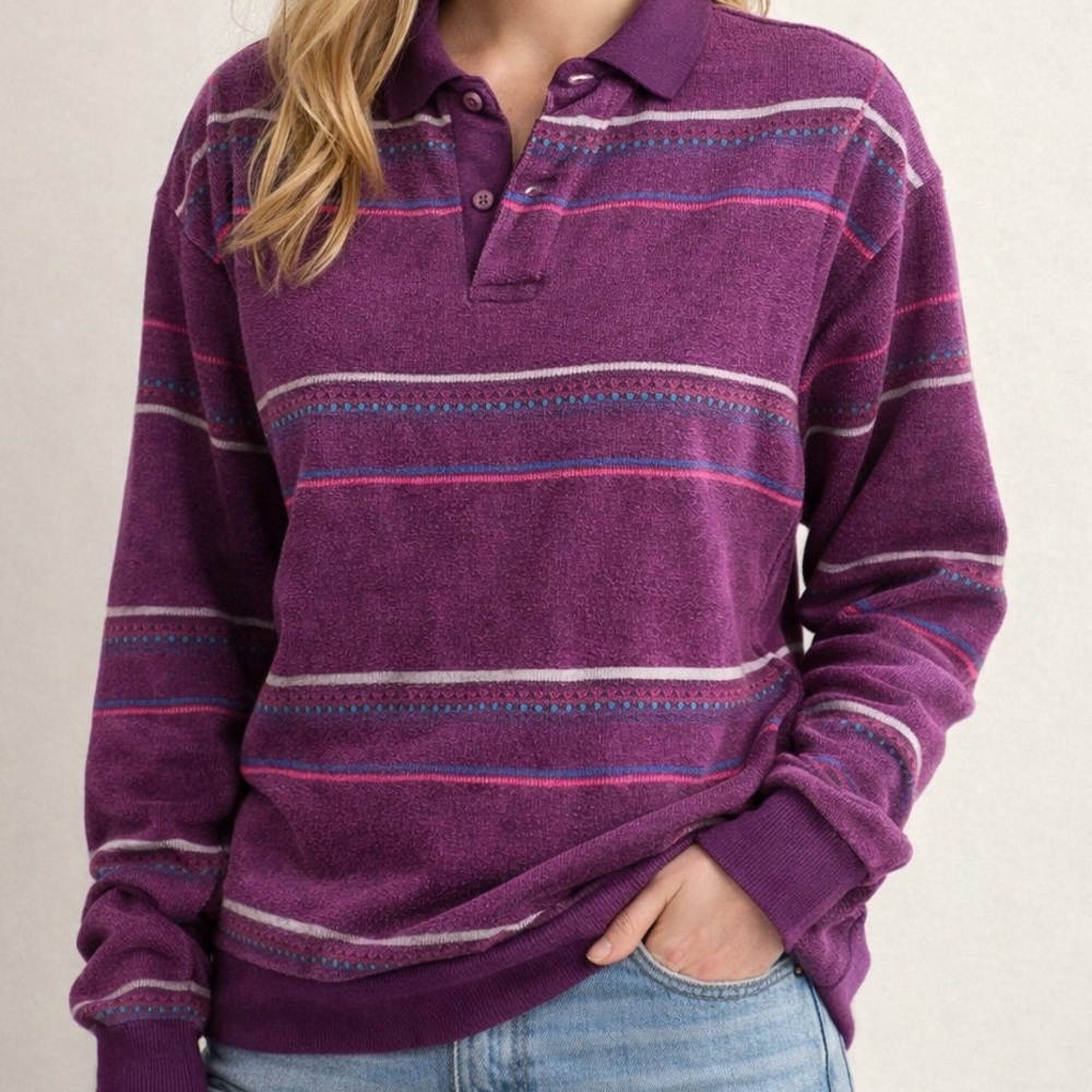 Vintage Purple Striped Terry Cloth Long sleeve Shirt